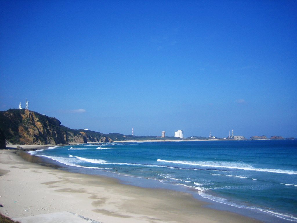 Surfing and space in Tanegashima island, Kagoshima, Japan. It is the surfing point "Todai Shita (Under the lighthouse)".