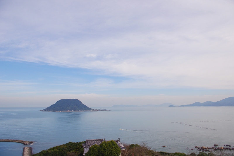 View of Karatsu Bay and Takashima Island from the tower of Karatsu Castle.