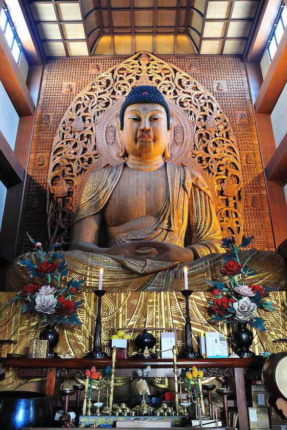 Hakata area in Fukuoka City, Japan. The Fukuoka Daibutsu (Great Buddha) in Tochoji Temple is the tallest wooden Buddha in Japan.